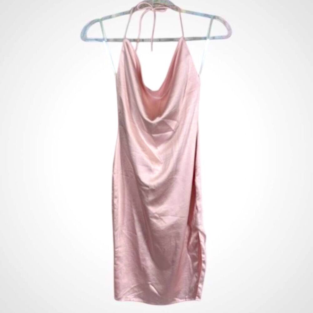 Bundle Superdown Billie Satin Dress & Cropped Fuzzy Top Xs Pale Pink & Mauve